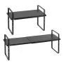 VEVOR Adjustable Kitchen Cabinet Shelf Organizer, Expandable 2 Tier Cabinet Shelf, Stackable Countertop Organizers and Storage Shelf Risers, Pantry Organizers for Kitchen Bathroom Office, Black