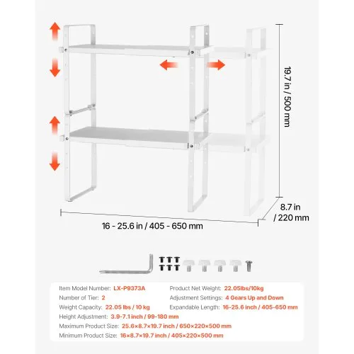 Étagère Extensible Métal Blanc 36-60cm - Organiseur Cuisine Et Salle De Bain