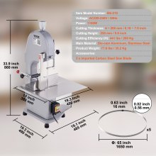 VEVOR 1100W Commercial Electric Meat Bandsaw Stainless Steel Bone Sawing Machine