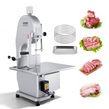 VEVOR Kommersiell elektrisk köttbandsåg, 1800W rostfritt stål bensågmaskin, arbetsyta 15" x 19,1", 7,09 tum max skärtjocklek, fryst köttskärare med 5 blad för revben, fläsk och nötkött