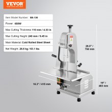 VEVOR 650W Commercial Electric Meat Bandsaw Stainless Steel Bone Sawing Machine