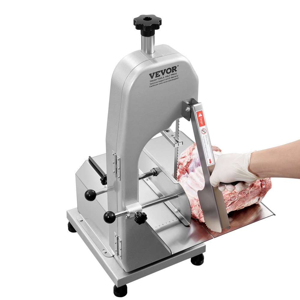 VEVOR Commercial Electric Meat Bandsaw, 650W Stainless Steel Countertop Meat Sawing Machine, Workbench 315 x 460 mm, 110 mm Max Cutting Thickness, Frozen Fish Cutter for Rib Pork Beef