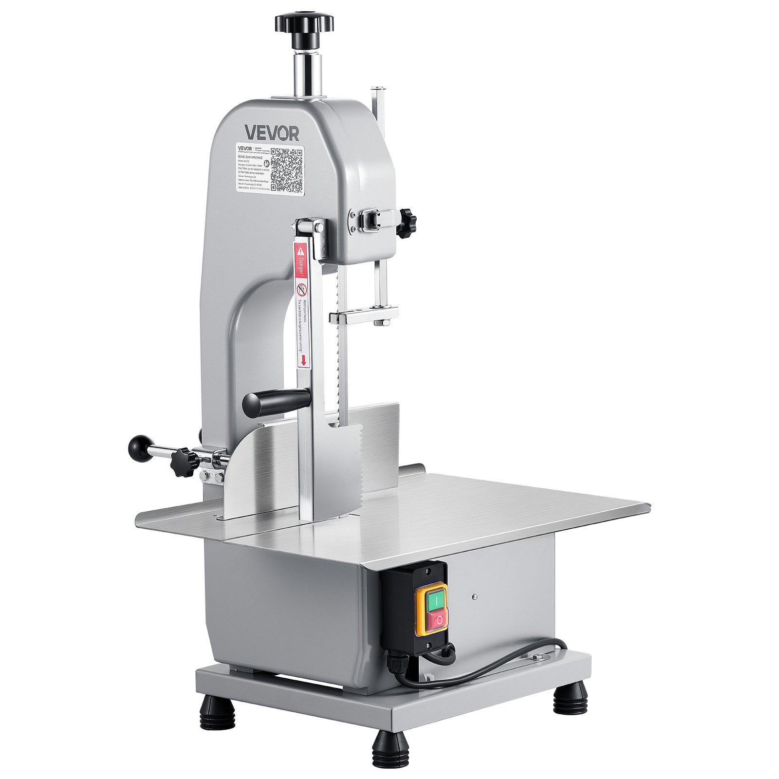 VEVOR Commercial Electric Meat Bandsaw, 650W Stainless Steel Countertop Meat Sawing Machine, Workbench 315 x 460 mm, 110 mm Max Cutting Thickness, Frozen Fish Cutter for Rib Pork Beef