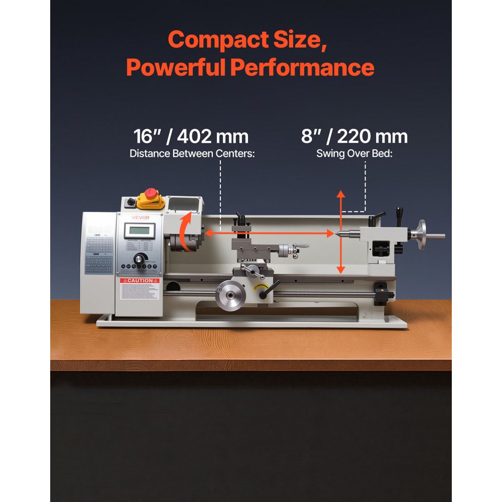 VEVOR Metal Lathe 8 x 16 in 650W Benchtop Lathe Machine Variable Speed, 2500 RPM Max Speed with Metal Gear, Reversible Direction, 14 Metric 10 Imperial Threads, for Precision Metalworking Turning