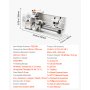 VEVOR Metal Lathe 8 x 16 in 650W Benchtop Lathe Machine Variable Speed, 2500 RPM Max Speed with Metal Gear, Reversible Direction, 14 Metric 10 Imperial Threads, for Precision Metalworking Turning