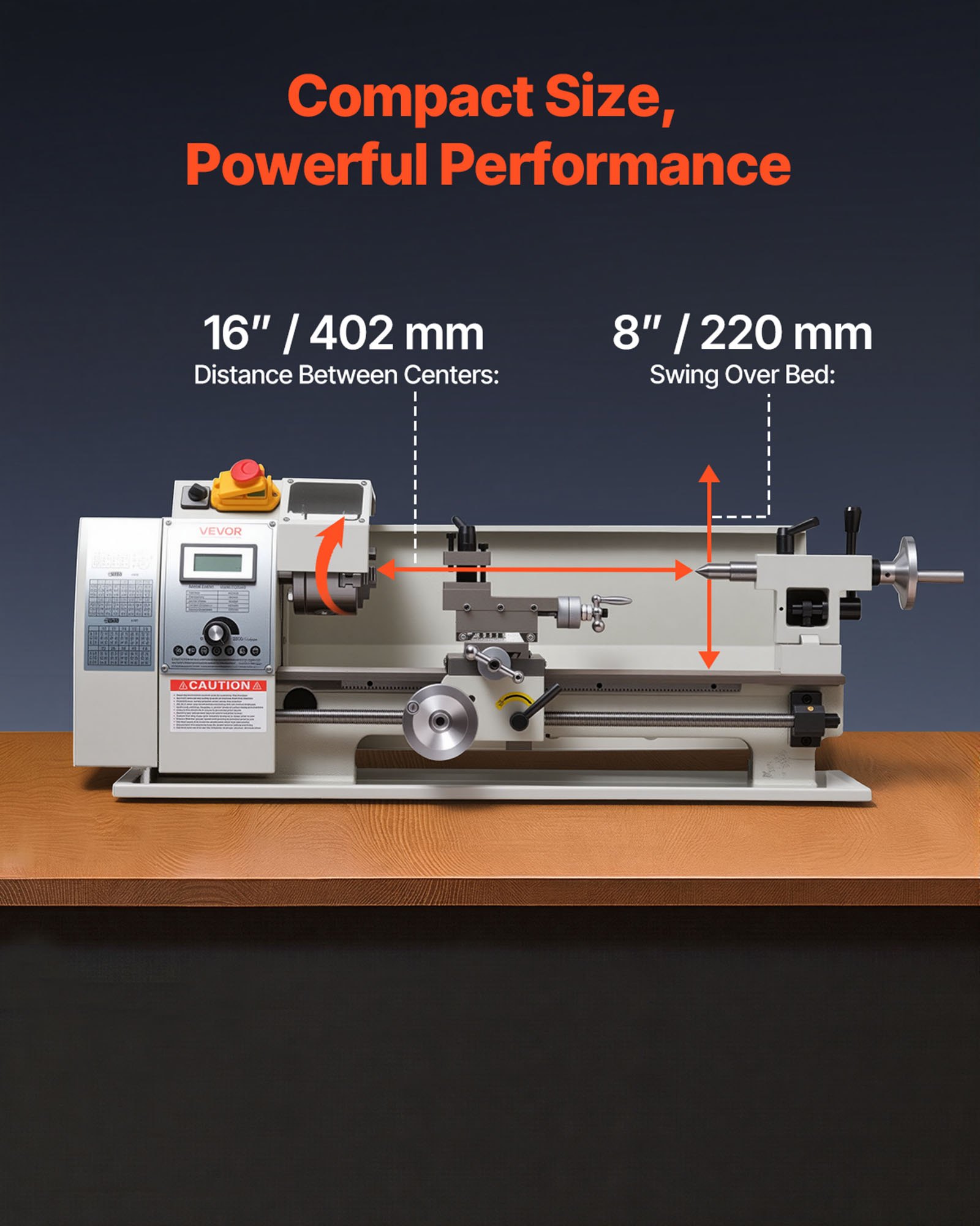 VEVOR Metal Lathe 8 x 16 in 650W Benchtop Lathe Machine Variable Speed, 2500 RPM Max Speed with Metal Gear, Reversible Direction, 14 Metric 10 Imperial Threads, for Precision Metalworking Turning