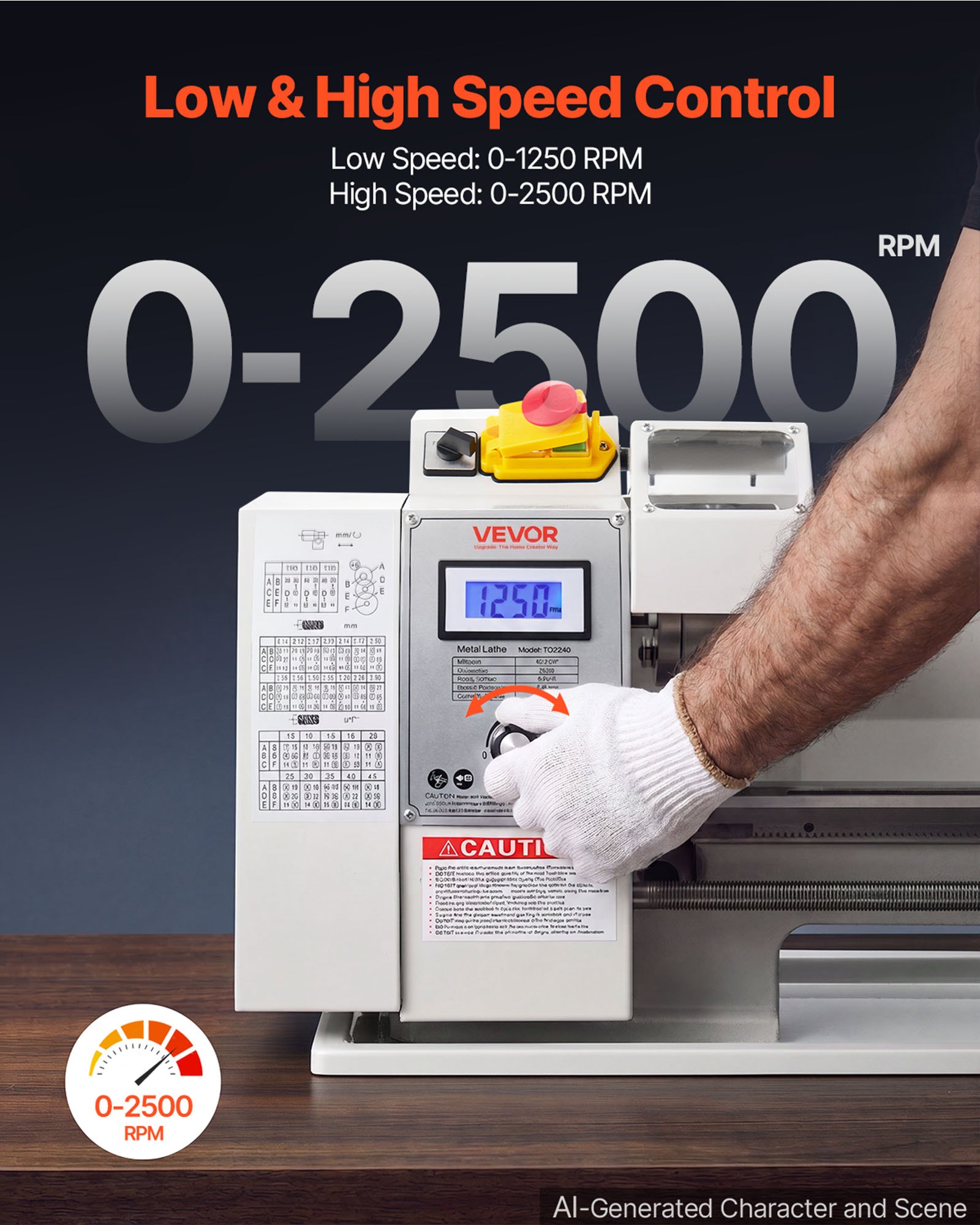 VEVOR Metal Lathe 8 x 16 in 650W Benchtop Lathe Machine Variable Speed, 2500 RPM Max Speed with Metal Gear, Reversible Direction, 14 Metric 10 Imperial Threads, for Precision Metalworking Turning