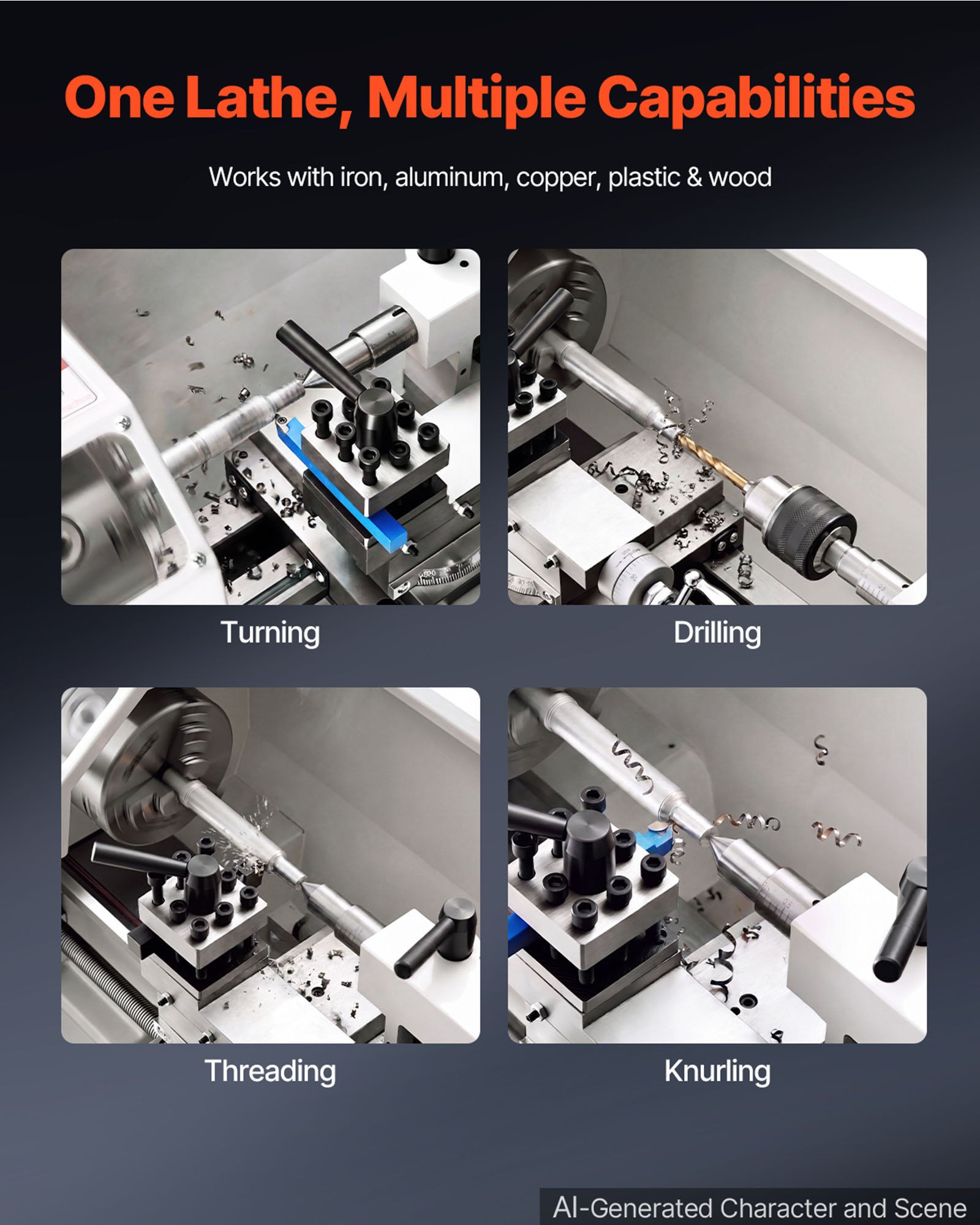 VEVOR Metal Lathe 8 x 16 in 650W Benchtop Lathe Machine Variable Speed, 2500 RPM Max Speed with Metal Gear, Reversible Direction, 14 Metric 10 Imperial Threads, for Precision Metalworking Turning