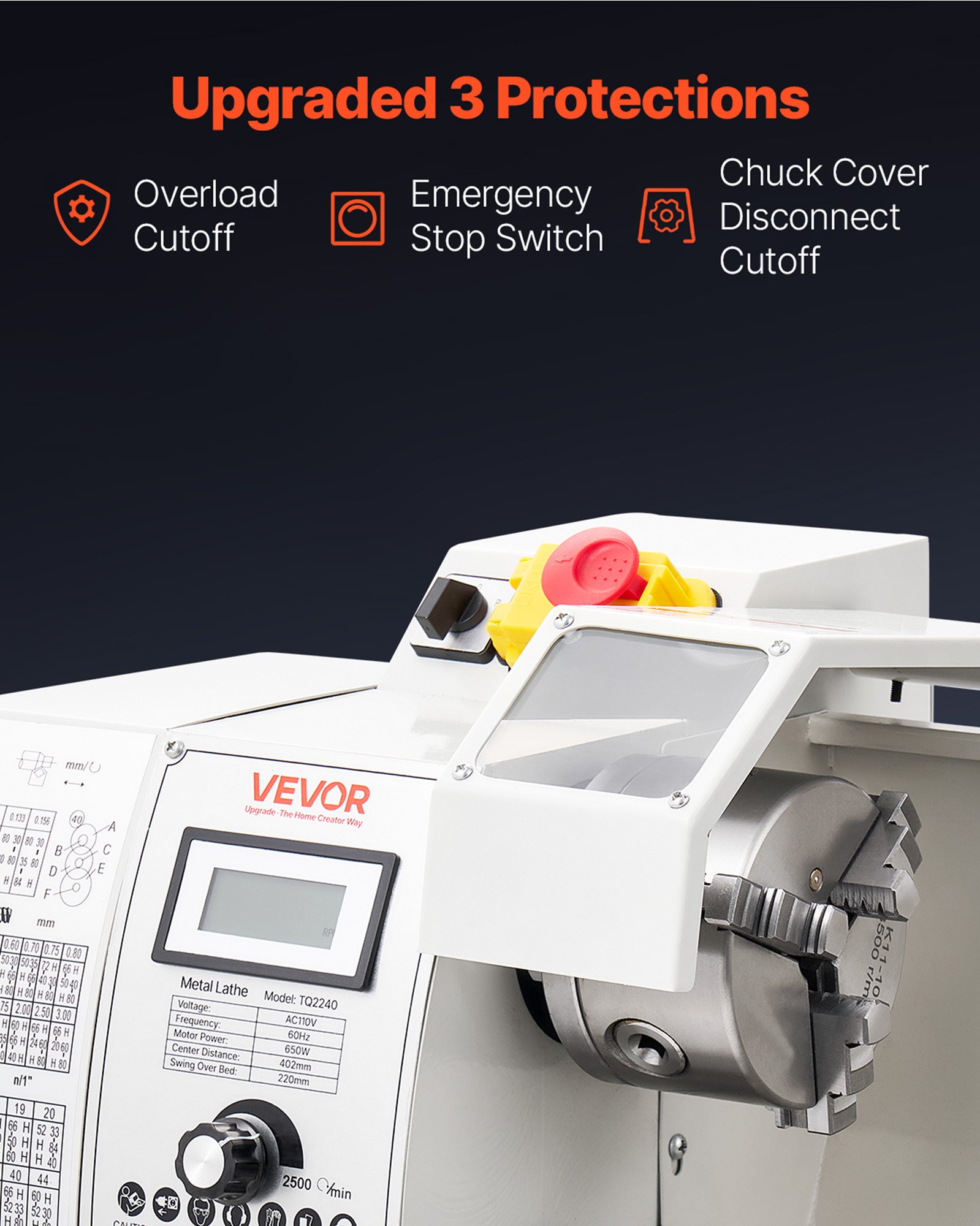VEVOR Metal Lathe 8 x 16 in 650W Benchtop Lathe Machine Variable Speed, 2500 RPM Max Speed with Metal Gear, Reversible Direction, 14 Metric 10 Imperial Threads, for Precision Metalworking Turning