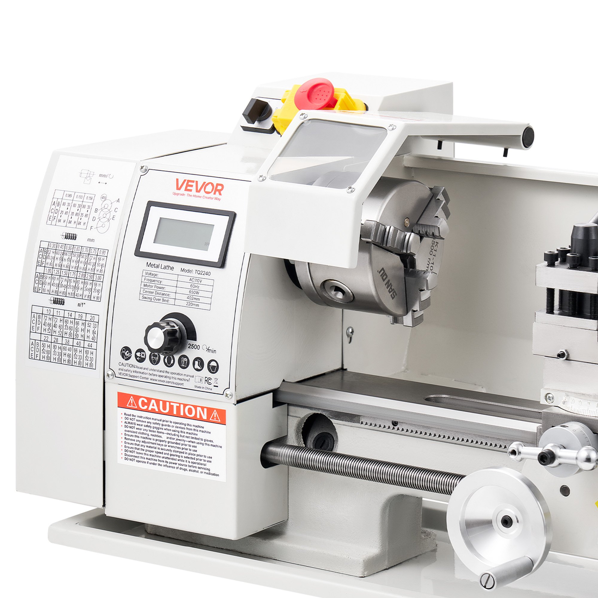 VEVOR Metal Lathe 8 x 16 in 650W Benchtop Lathe Machine Variable Speed, 2500 RPM Max Speed with Metal Gear, Reversible Direction, 14 Metric 10 Imperial Threads, for Precision Metalworking Turning