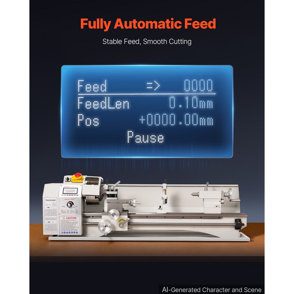 VEVOR Metal Lathe 8.7 x 30 in 1100W Benchtop Lathe Machine Variable Speed, 3000 RPM Max Spindle Speed, with Metal Gear, Brushless Motor, 8 Metric 8 Imperial Threads, for Metalworking Threading Turning