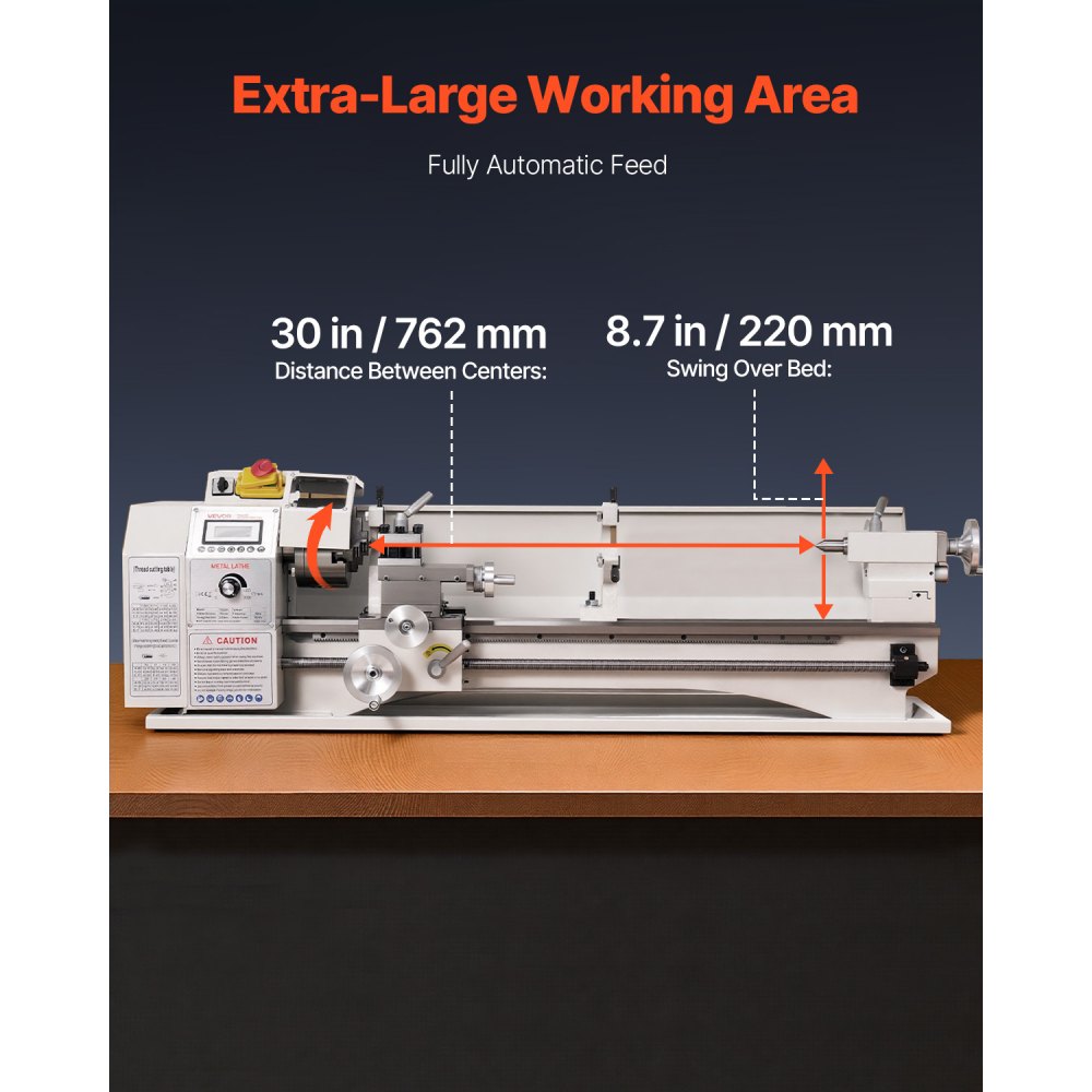 VEVOR Metal Lathe 8.7 x 30 in 1100W Benchtop Lathe Machine Variable Speed, 3000 RPM Max Spindle Speed, with Metal Gear, Brushless Motor, 8 Metric 8 Imperial Threads, for Metalworking Threading Turning