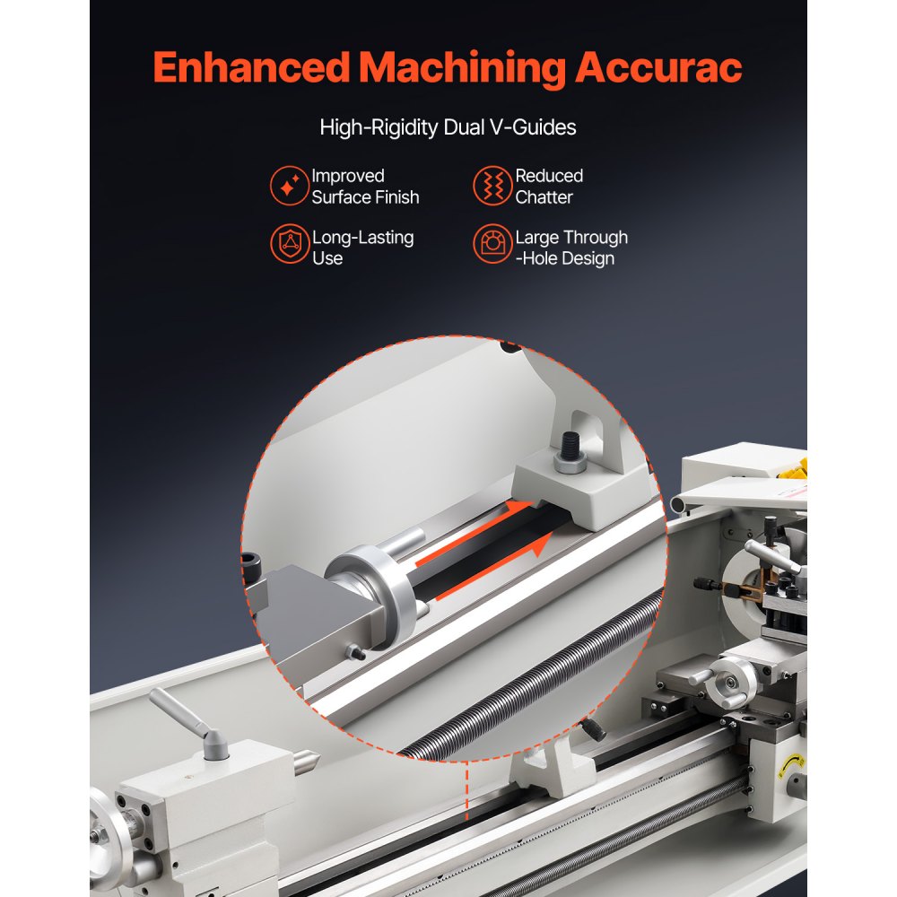VEVOR Metal Lathe 8.7 x 30 in 1100W Benchtop Lathe Machine Variable Speed, 3000 RPM Max Spindle Speed, with Metal Gear, Brushless Motor, 8 Metric 8 Imperial Threads, for Metalworking Threading Turning