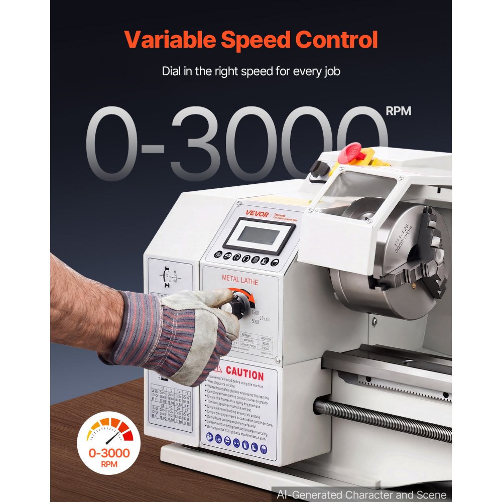 VEVOR Metal Lathe 8.7 x 30 in 1100W Benchtop Lathe Machine Variable Speed, 3000 RPM Max Spindle Speed, with Metal Gear, Brushless Motor, 8 Metric 8 Imperial Threads, for Metalworking Threading Turning