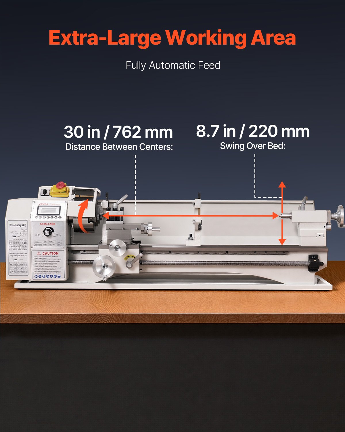 VEVOR Metal Lathe 8.7 x 30 in 1100W Benchtop Lathe Machine Variable Speed, 3000 RPM Max Spindle Speed, with Metal Gear, Brushless Motor, 8 Metric 8 Imperial Threads, for Metalworking Threading Turning