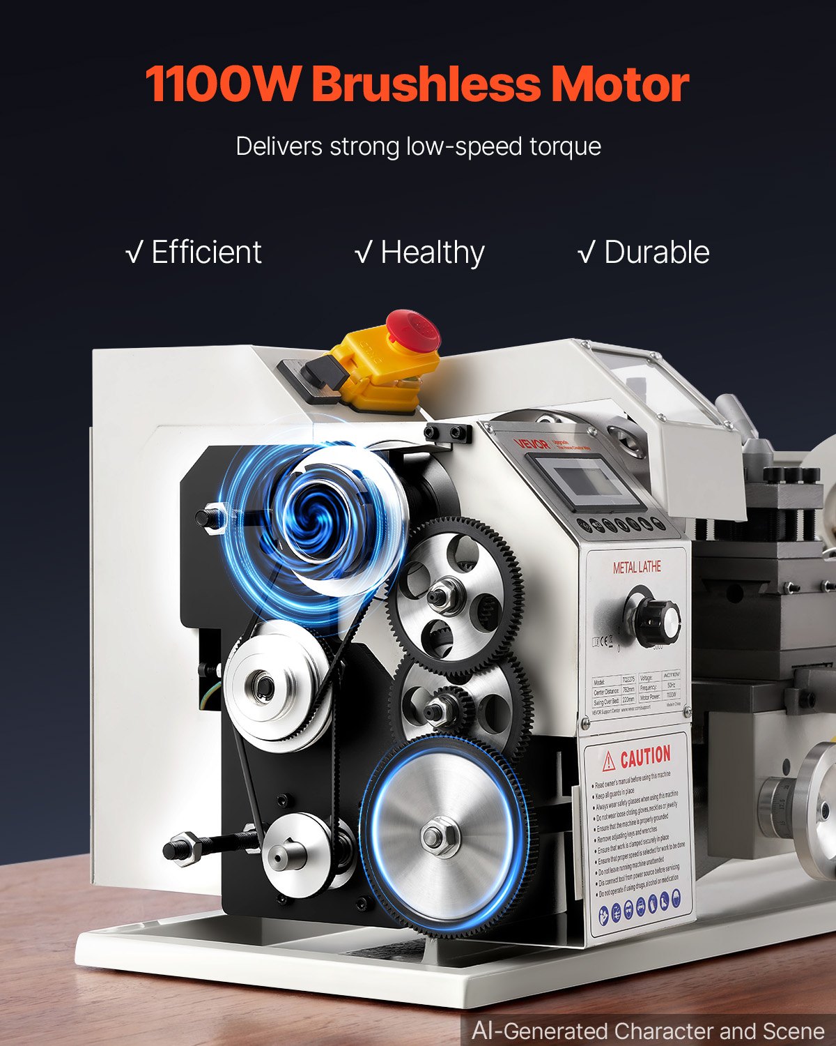 VEVOR Metal Lathe 8.7 x 30 in 1100W Benchtop Lathe Machine Variable Speed, 3000 RPM Max Spindle Speed, with Metal Gear, Brushless Motor, 8 Metric 8 Imperial Threads, for Metalworking Threading Turning