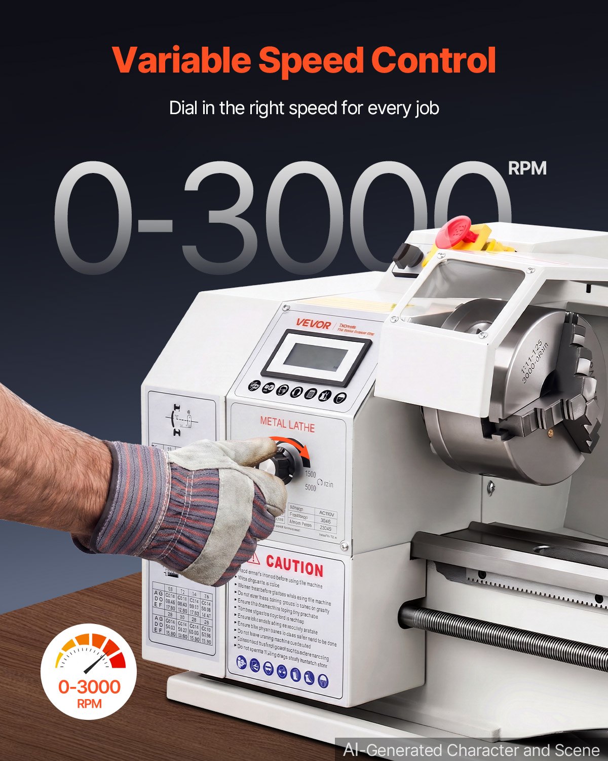 VEVOR Metal Lathe 8.7 x 30 in 1100W Benchtop Lathe Machine Variable Speed, 3000 RPM Max Spindle Speed, with Metal Gear, Brushless Motor, 8 Metric 8 Imperial Threads, for Metalworking Threading Turning