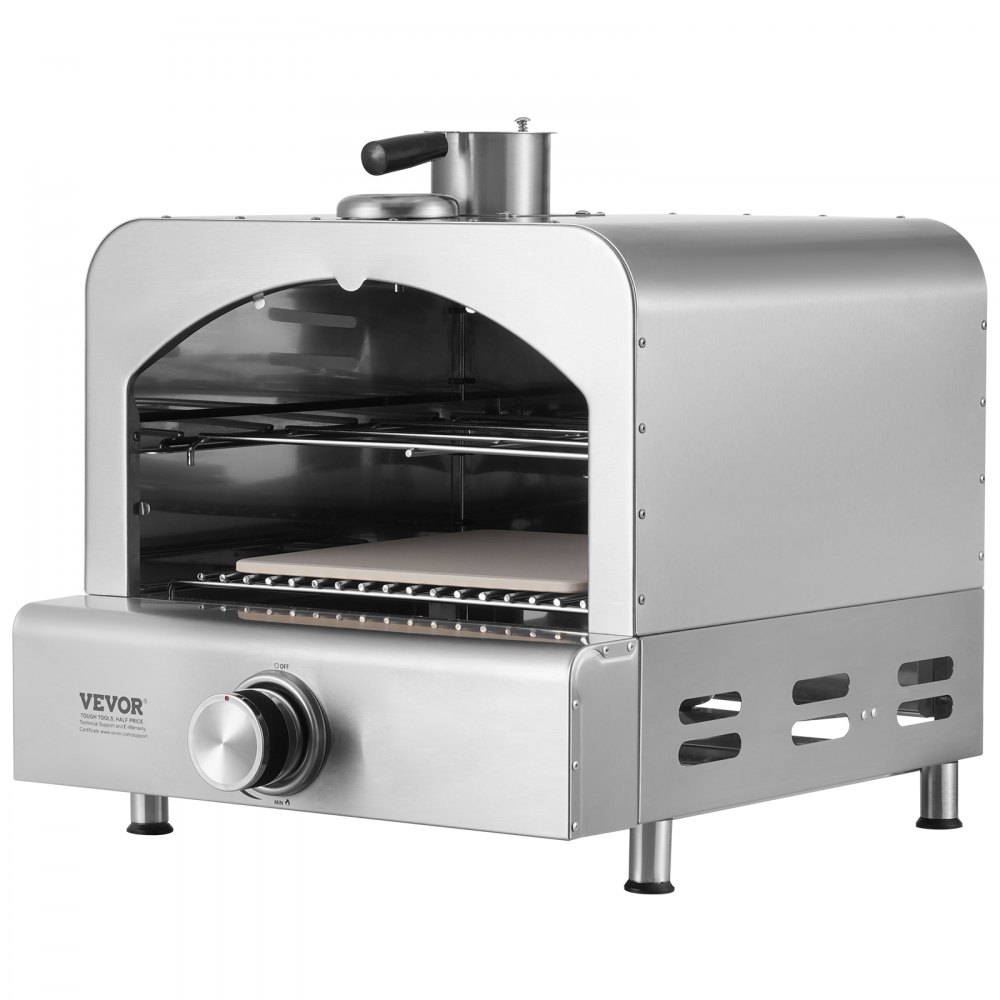 VEVOR Outdoor Pizza Oven, 13" Gas Fired Pizza Maker, Portable Outside Pizza Grill with Thickened Cordierite Pizza Stone and Built-in Thermometer, 430 Stainless Steel Gas Oven for Camping & Backyard