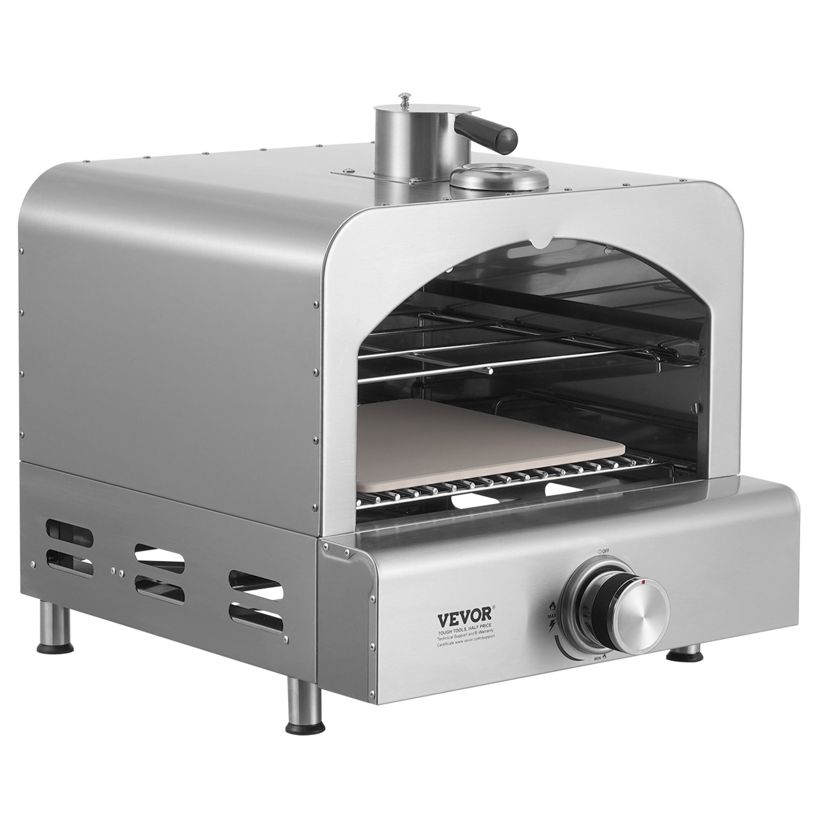 VEVOR Outdoor Pizza Oven, 13" Gas Fired Pizza Maker, Portable Outside Pizza Grill with Thickened Cordierite Pizza Stone and Built-in Thermometer, 430 Stainless Steel Gas Oven for Camping & Backyard