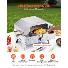 VEVOR Outdoor Pizza Oven, 13 in Gas Fired Pizza-Maker, Portable Outside Gas Oven with Thickened Cordierite Pizza-Stone, and Built-in Thermometer, Pizza or Grill Two Modes, for Camping & Backyard