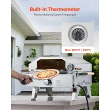 VEVOR Outdoor Pizza Oven, 13 in Gas Fired Pizza-Maker, Portable Outside Gas Oven with Thickened Cordierite Pizza-Stone, and Built-in Thermometer, Pizza or Grill Two Modes, for Camping & Backyard
