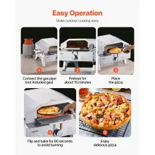 VEVOR Outdoor Pizza Oven, 13 in Gas Fired Pizza-Maker, Portable Outside Gas Oven with Thickened Cordierite Pizza-Stone, and Built-in Thermometer, Pizza or Grill Two Modes, for Camping & Backyard