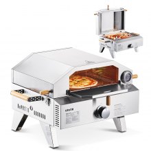 VEVOR Outdoor Pizza Oven, 13 in Gas Fired Pizza-Maker, Portable Outside Gas Oven with Thickened Cordierite Pizza-Stone, and Built-in Thermometer, Pizza or Grill Two Modes, for Camping & Backyard