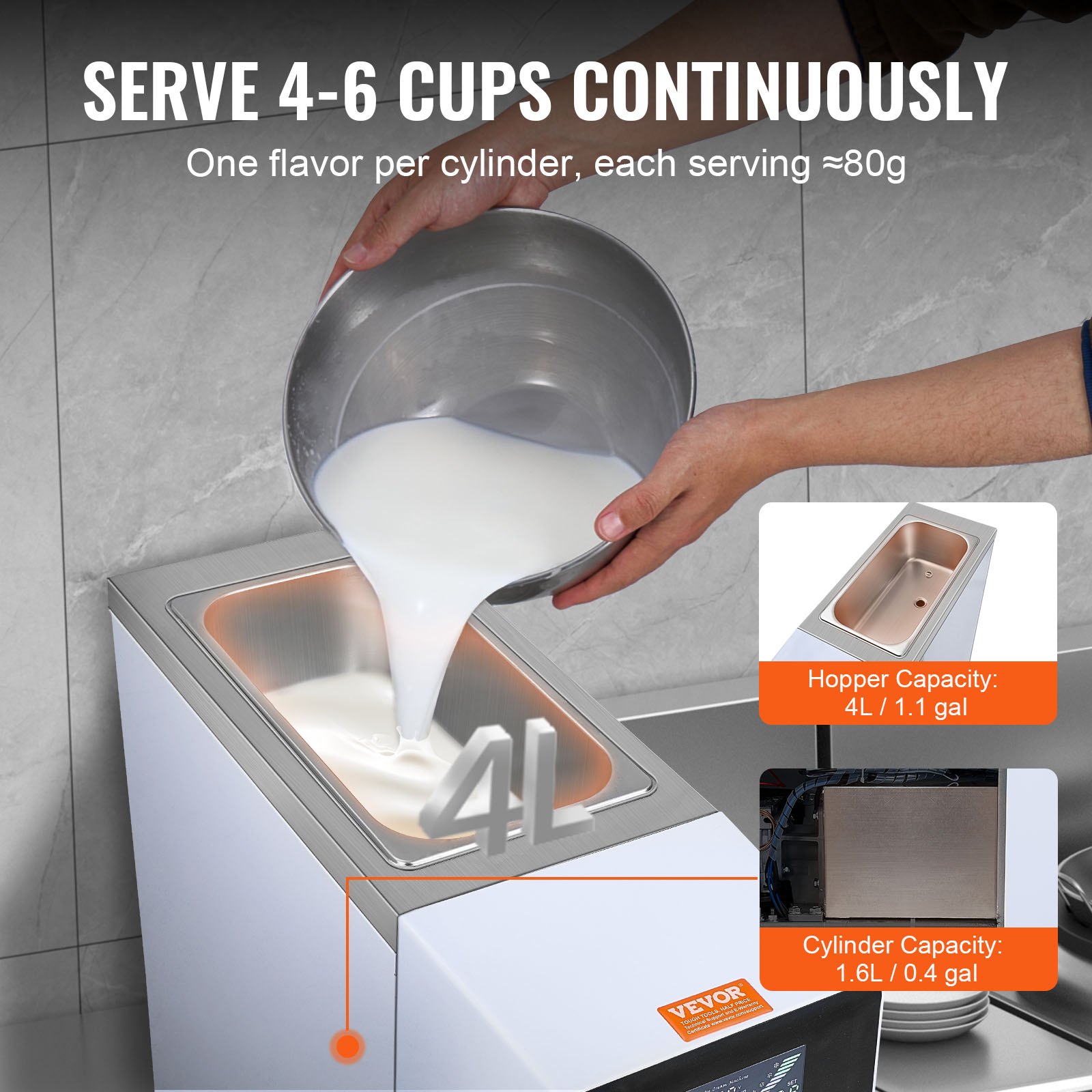 VEVOR Commercial Ice Cream Machine, 10L/H Yield, 900W Single Flavor Countertop Soft Serve Ice Cream Maker, with 4L Hopper 1.6L Cylinder, LCD Panel Auto Clean Pre-cooling, for Restaurant Snack Bar