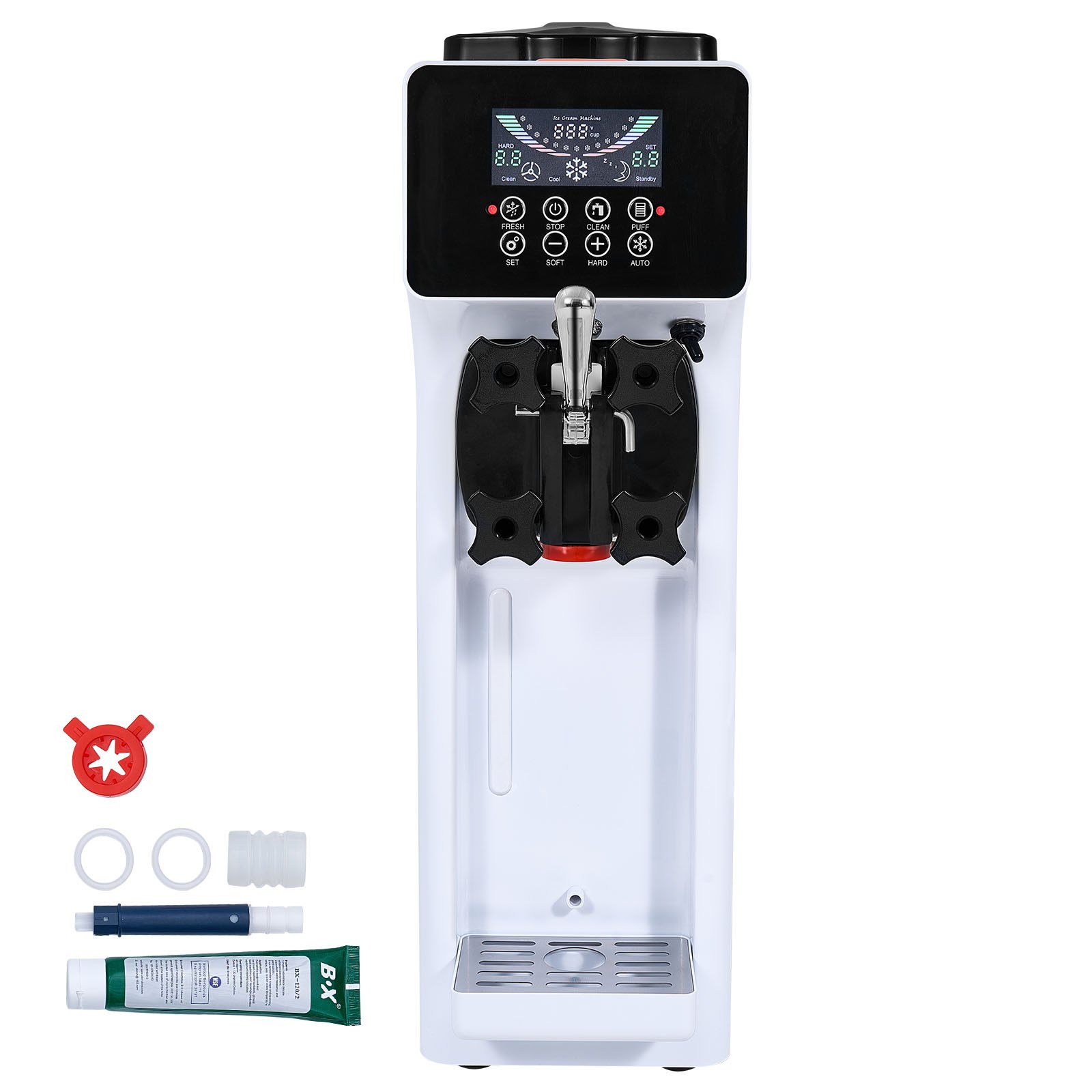 VEVOR Commercial Ice Cream Machine, 10L/H Yield, 900W Single Flavor Countertop Soft Serve Ice Cream Maker, with 4L Hopper 1.6L Cylinder, LCD Panel Auto Clean Pre-cooling, for Restaurant Snack Bar