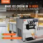 VEVOR commercial ice cream machine in a dessert shop with ice cream cone and serving counter.