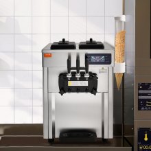 VEVOR Machine à crème glacée commerciale, rendement de 18 à 28 L/H, machine à crème glacée molle de comptoir à 3 saveurs de 1850 W, cylindre en acier inoxydable de 2 x 5,5 L, pré-refroidissement automatique à panneau LED, pour bars de restaurant