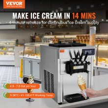 VEVOR Commercial Ice Cream Machine, 18-28 L/H Yield, 1850W 3-Flavor Countertop Soft Serve Ice Cream Maker,  2 x 5.5L Stainless Steel Cylinder, LED Panel Auto Clean Pre-cooling, for Restaurant Bars