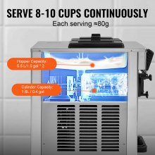 VEVOR Commercial Ice Cream Machine, 18-28 L/H Yield, 1850W 3-Flavor Countertop Soft Serve Ice Cream Maker,  2 x 5.5L Stainless Steel Cylinder, LED Panel Auto Clean Pre-cooling, for Restaurant Bars