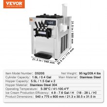 VEVOR Commercial Soft Serve Ice Cream Machine Maker 18-28 L/H Yield 3-Flavor