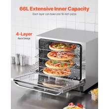 66L Commercial Countertop Oven 2800W Electric Toaster Oven Stainless Steel