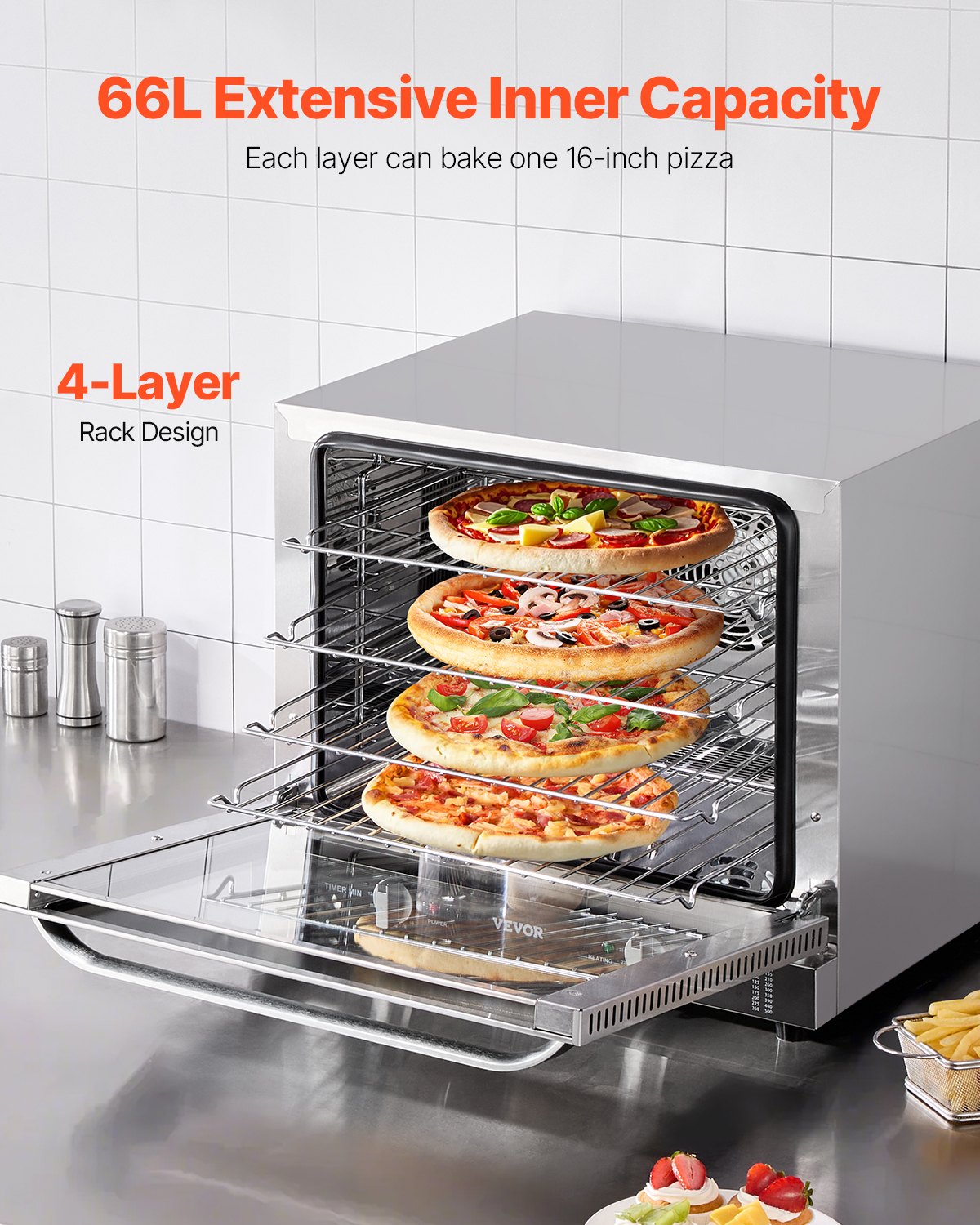66L Commercial Countertop Oven 2800W Electric Toaster Oven Stainless Steel 66L Commercial Countertop Oven 2800W Electric Toaster Oven Stainless Steel