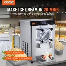 VEVOR Commercial Ice Cream Machine, 12 L/H Yield, 1713W Single Flavor Countertop Hard Serve Ice Cream Maker,  4.5L Stainless Steel Cylinder, LED Panel Auto Clean Pre-cooling, for Restaurant Snack Bars