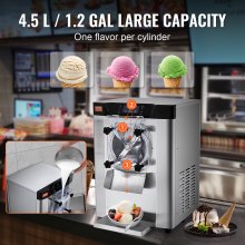 VEVOR Commercial Ice Cream Machine, 12 L/H Yield, 1713W Single Flavor Countertop Hard Serve Ice Cream Maker,  4.5L Stainless Steel Cylinder, LED Panel Auto Clean Pre-cooling, for Restaurant Snack Bars