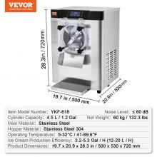 VEVOR Commercial Hard Serve Ice Cream Machine Maker 12 L/H Yield Single Flavor