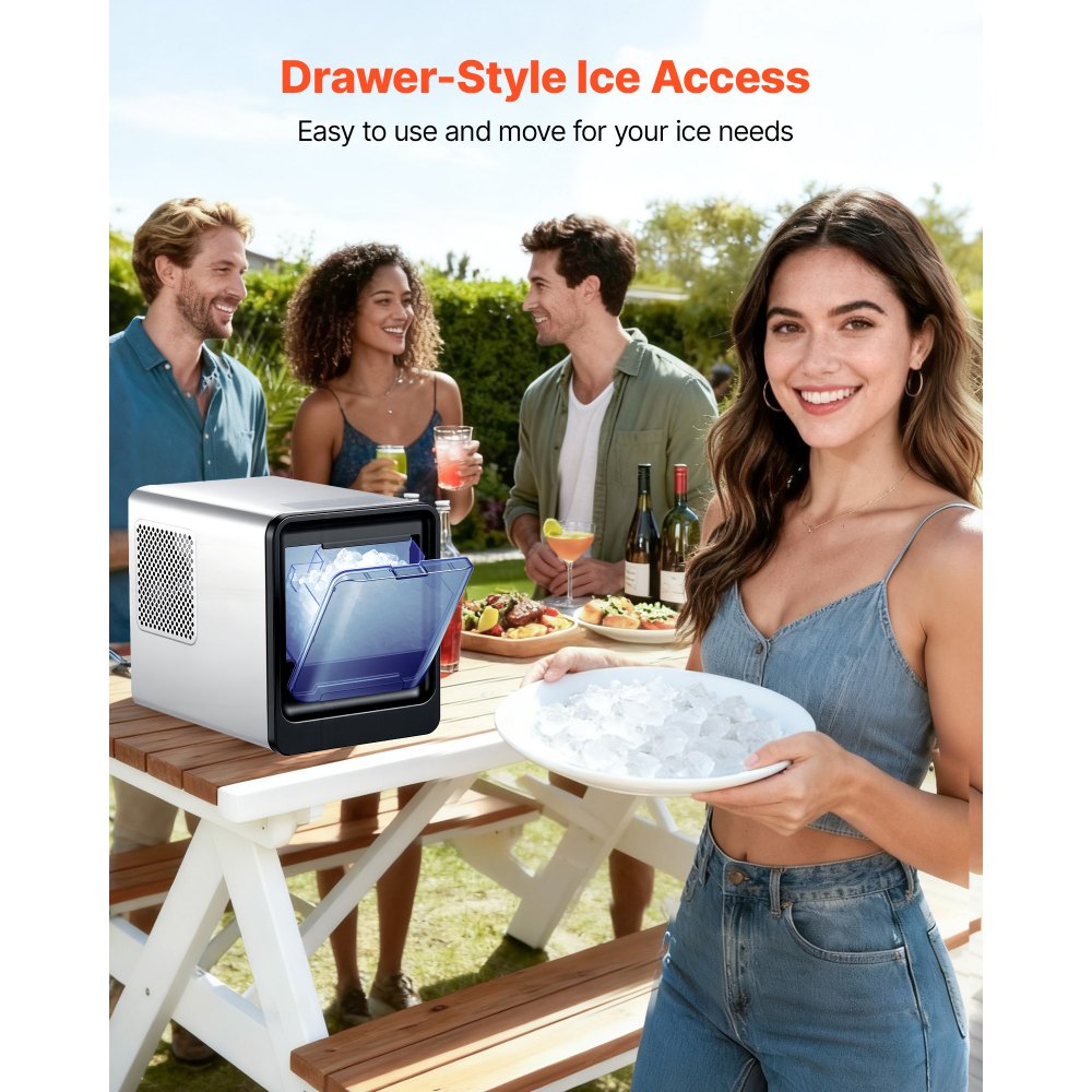 VEVOR Countertop Ice Maker, 33 lbs per Day, Self-Cleaning Portable Machine with Scoop, Drawer-Style Ice Access, Nugget Ice-Making Machine with Chewable Ices for Home, Kitchen, Office, Bar & Party