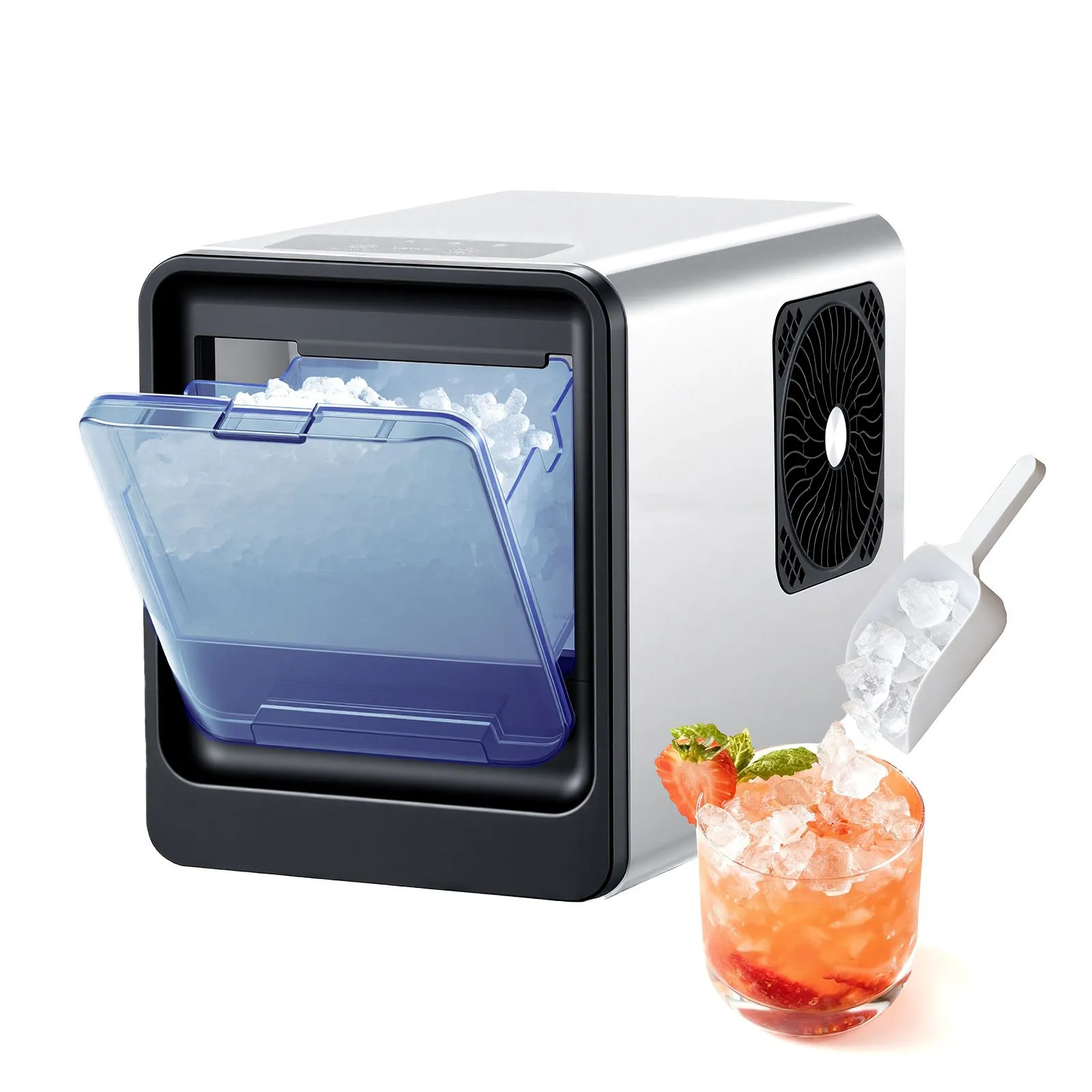 VEVOR Countertop Ice Maker, 33 lbs per Day, Self-Cleaning Portable Machine with Scoop, Drawer-Style Ice Access, Nugget Ice-Making Machine with Chewable Ices for Home, Kitchen, Office, Bar & Party