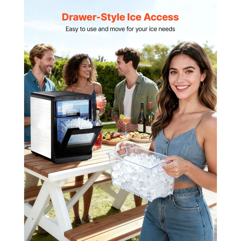 VEVOR Countertop Ice Maker, 44 lbs per Day, Self-Cleaning Portable Machine with Scoop, Drawer-Style Ice Access, Nugget Ice-Making Machine with Chewable Ices for Home, Kitchen, Office, Bar & Party