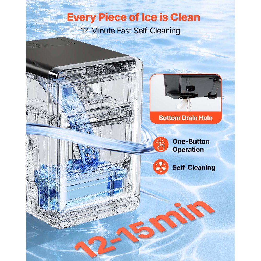VEVOR Countertop Ice Maker, 44 lbs per Day, Self-Cleaning Portable Machine with Scoop, Drawer-Style Ice Access, Nugget Ice-Making Machine with Chewable Ices for Home, Kitchen, Office, Bar & Party