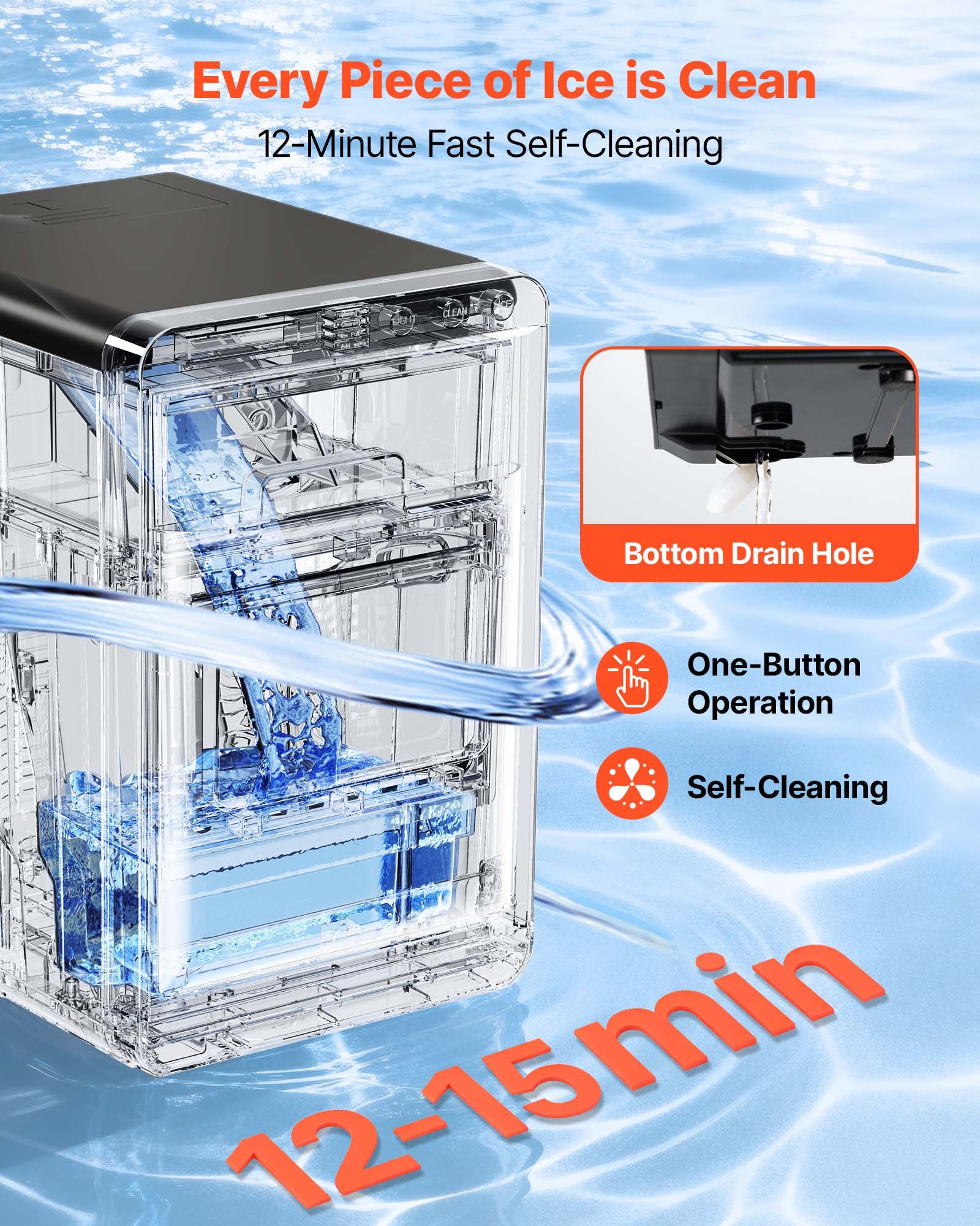 VEVOR Countertop Ice Maker, 44 lbs per Day, Self-Cleaning Portable Machine with Scoop, Drawer-Style Ice Access, Nugget Ice-Making Machine with Chewable Ices for Home, Kitchen, Office, Bar & Party