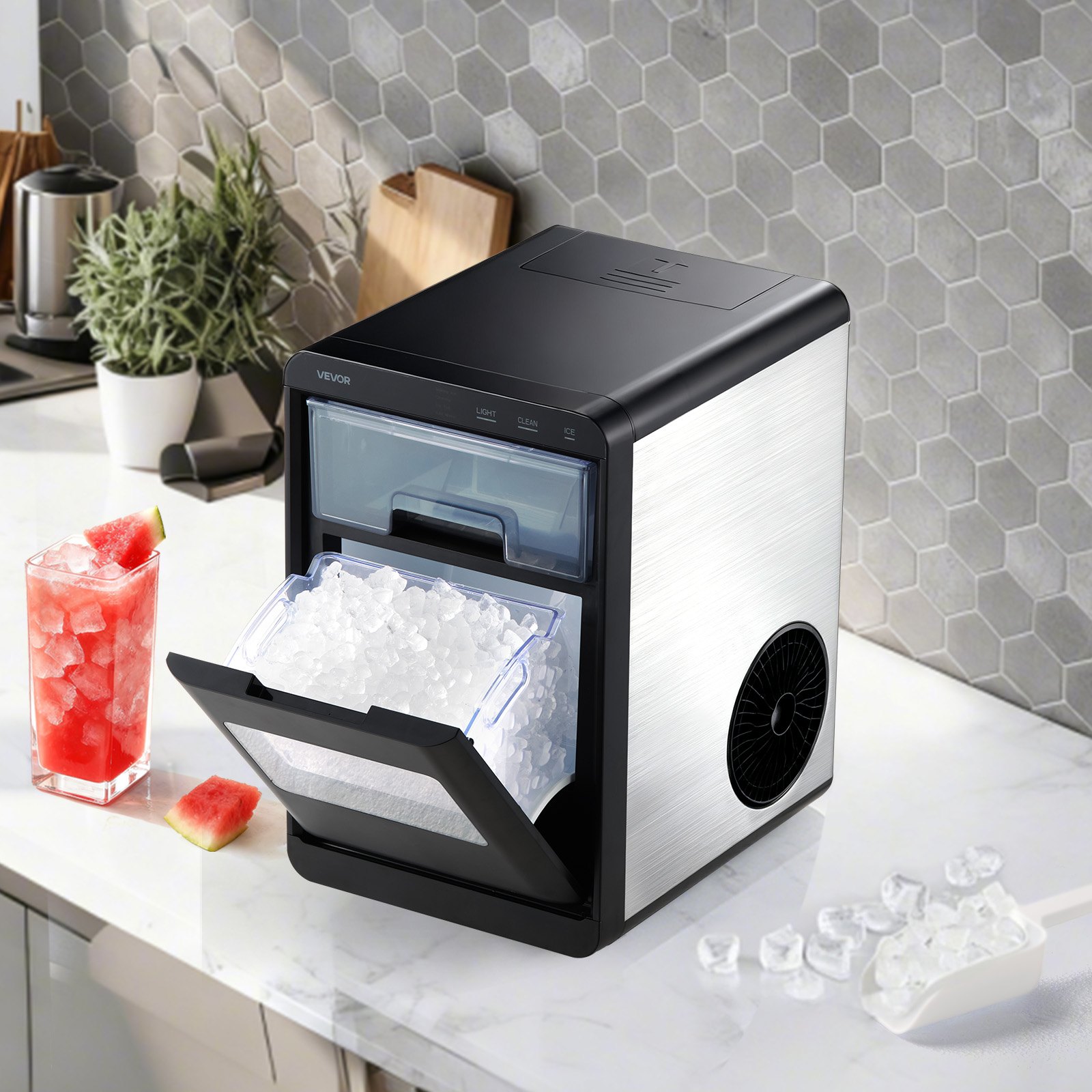 VEVOR Countertop Ice Maker, 44 lbs per Day, Self-Cleaning Portable Machine with Scoop, Drawer-Style Ice Access, Nugget Ice-Making Machine with Chewable Ices for Home, Kitchen, Office, Bar & Party