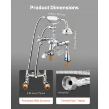 VEVOR Clawfoot Tub Faucet, Deck Mount Bathtub Faucets with Handheld Shower, Vintage Polished Chrome Clawfoot Tub Filler Faucet Shower Kit with 360° Rotation Spout & 59-inch Long Hose for Bathtubs