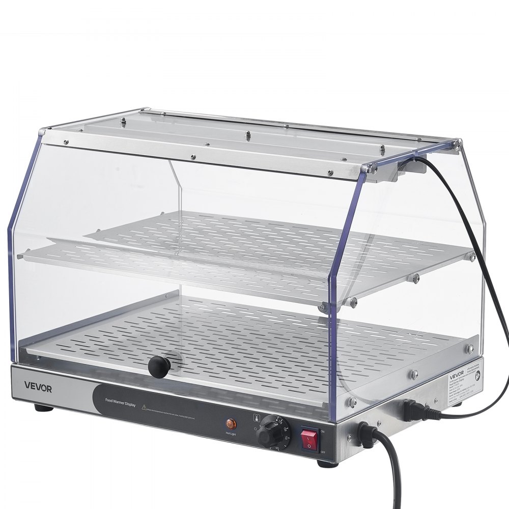 VEVOR 2-Tier Commercial Food Warmer Display, 450W Food Display Warmer with Light, Detachable Shelves and Double-Sided Door Design, 85℉~185℉ Air Heating, 48L for Hamburger, Pizza, Bread, Fried Chicken