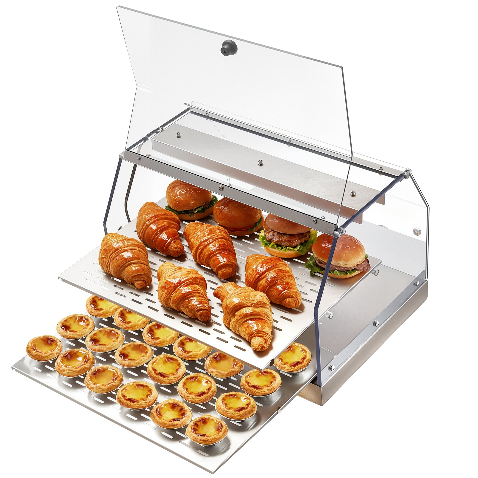 VEVOR 2-Tier Commercial Food Warmer Display, 450W Food Display Warmer with Light, Detachable Shelves and Double-Sided Door Design, 85℉~185℉ Air Heating, 48L for Hamburger, Pizza, Bread, Fried Chicken