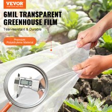 VEVOR üvegházhatású műanyag fólia 12 x 50 láb, 6 mil vastagságú átlátszó üvegházhatású fólia, polietilén fólia, 4 év UV-álló, kertészethez, gazdálkodáshoz, mezőgazdasághoz, kerthez
