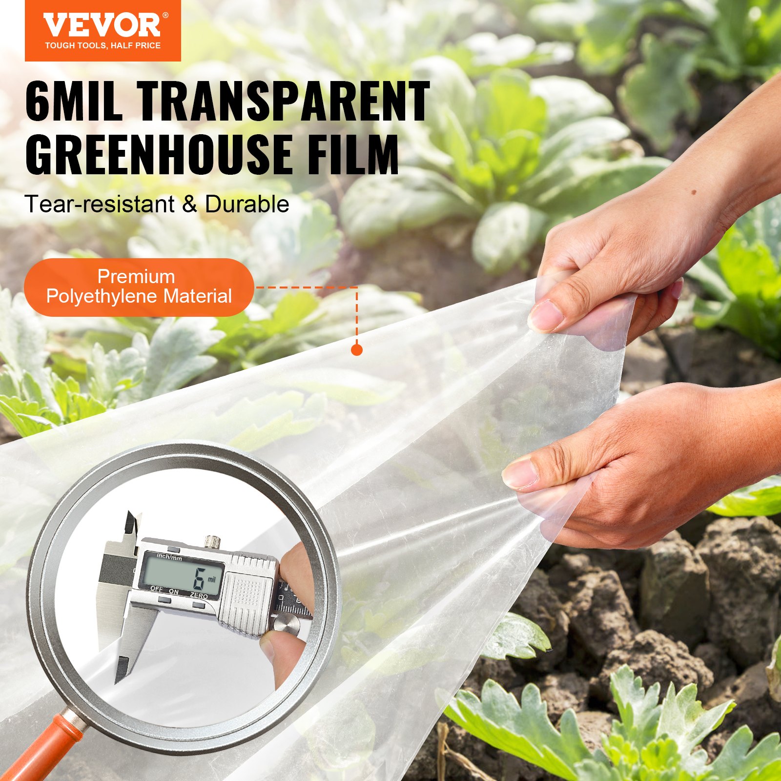 VEVOR Greenhouse Plastic Sheeting 25 x 25 ft 6Mil Clear Polyethylene Film